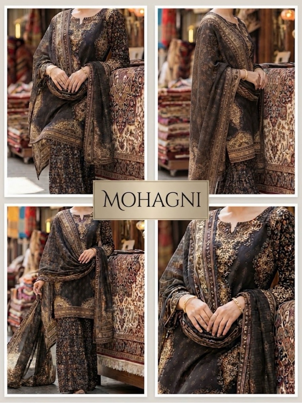 Elegant Black & Gold Printed Ethnic Gharara Suit in M by Mohagni